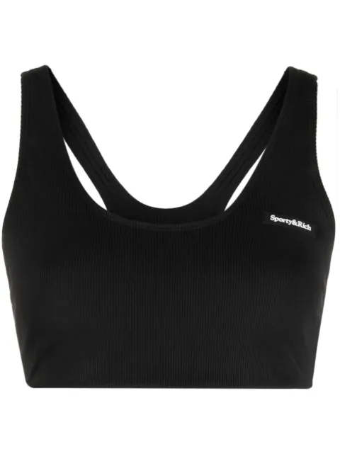 Sporty & Rich Serif logo-patch ribbed bra Black BR841BK