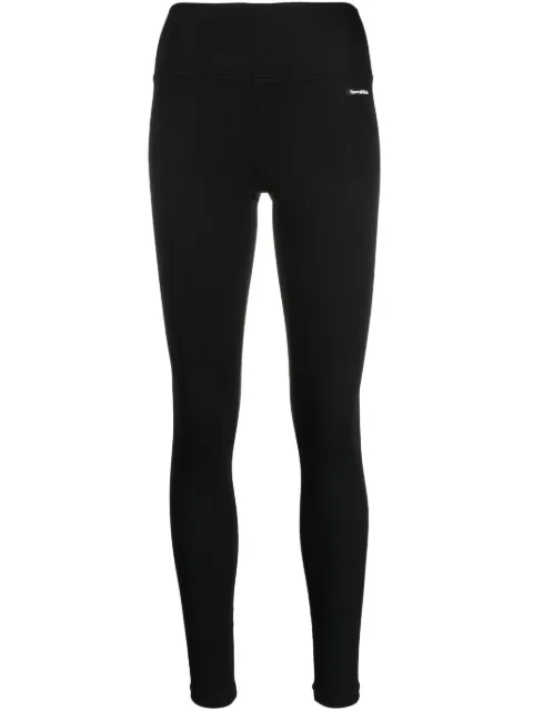 Sporty & Rich logo-patch ribbed leggings Black LE841BKNBW