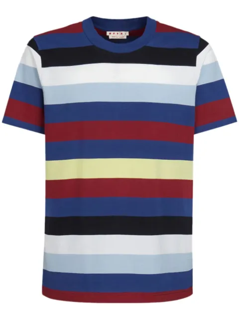 Marni striped cotton T-shirt Blue HUMU0151EXUTC267