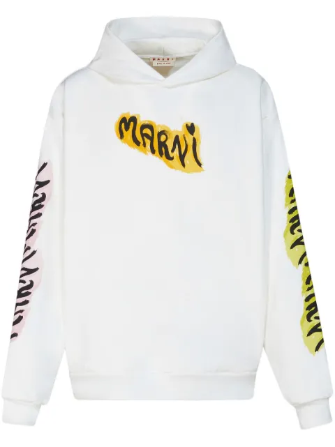 Marni graffiti-print cotton hoodie White FUMU0067PDUSCV51