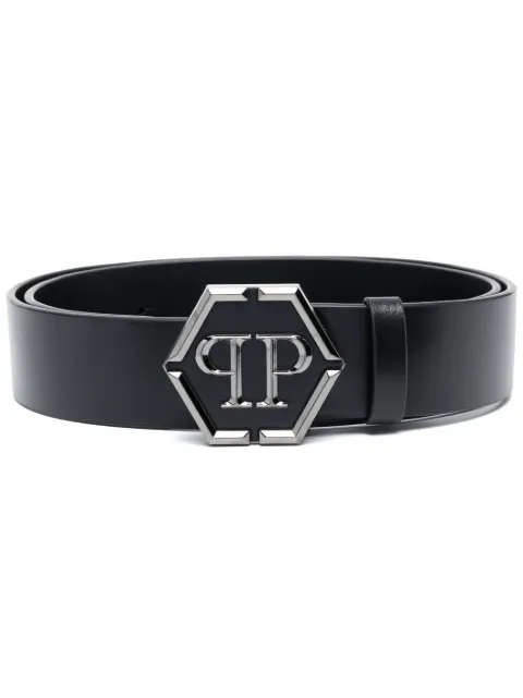 Philipp Plein logo-lettering leather belt Black FACAMVA0771PLE010N