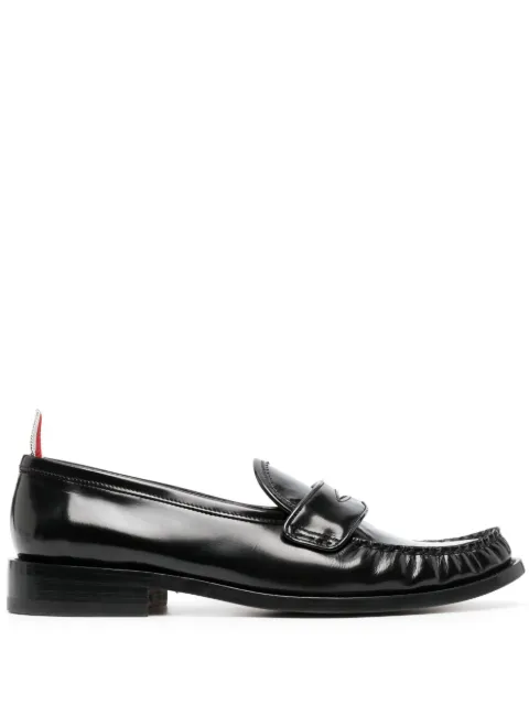 Thom Browne soft Spazzolato leather sole pleated varsity loafers Black MFL106AL0043