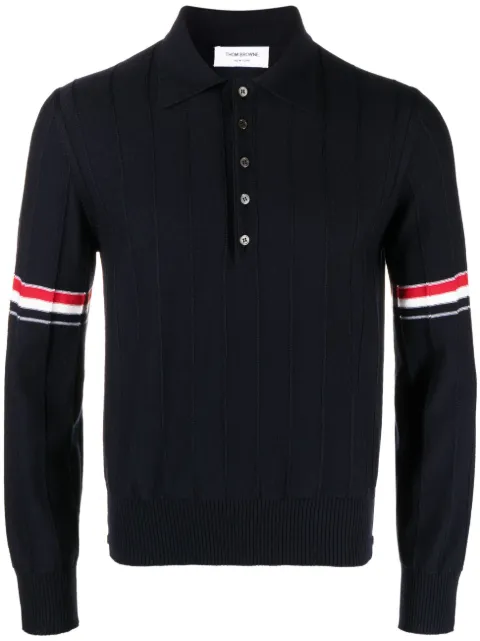 Thom Browne RWB-stripe knitted polo shirt Blue MKP108AY1002