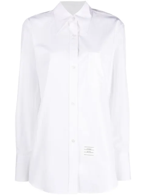 Thom Browne pointed-collar logo-patch shirt White FLL169A03113