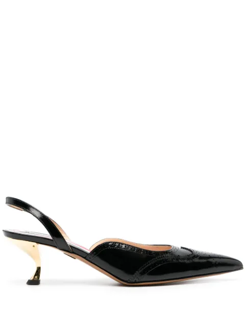 Thom Browne smooth calf wingtip slingback heeled pumps 50mm Black FFH292A00003
