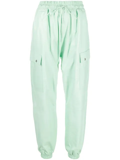 Liska drawstring leather track pants Green A24TRACKPANTS
