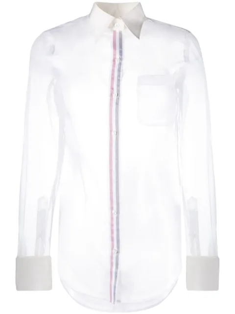 Thom Browne RWB-placket transparent silk shirt White FLL030O03018