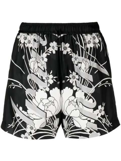AMIRI floral-print silk track shorts Black PF23MPB041