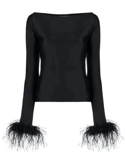 Atu Body Couture feather-cuffs long sleeve top Black AT22168