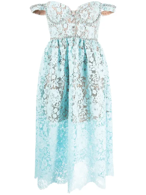 Self-Portrait corded-lace off-shoulder dress Blue PF23114MBL