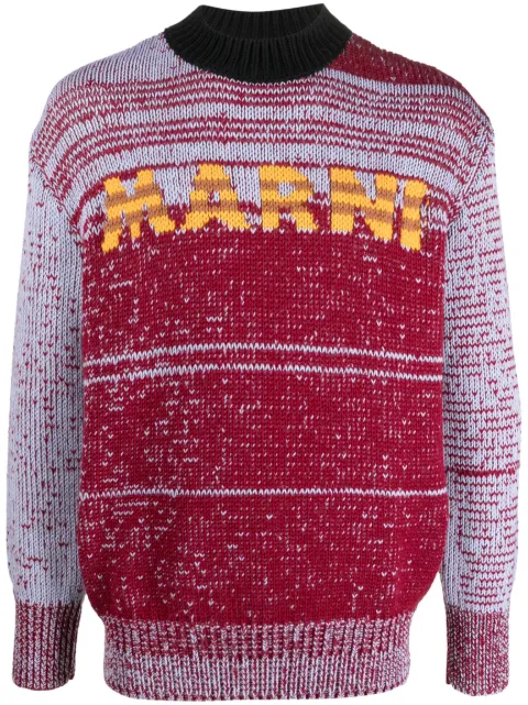 Marni intarsia-knit-logo virgin-wool sweater Blue GCMG0345Q0UFWH13