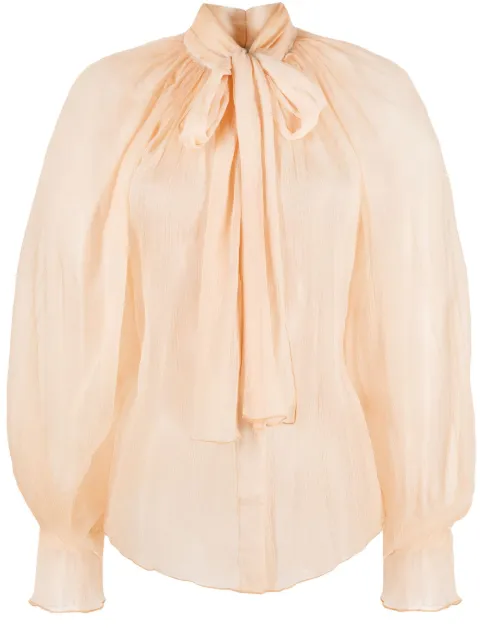 Atu Body Couture sheer silk pussy-bow blouse Yellow AT23264