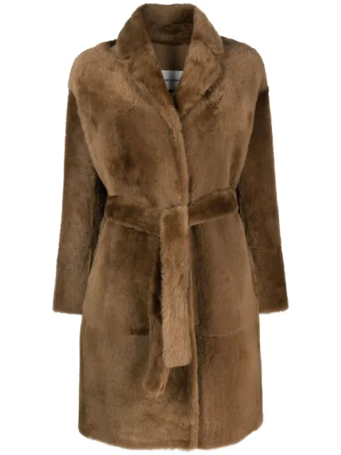 Yves Salomon shearling belted single-breasted coat Brown 23WYM60398MERL