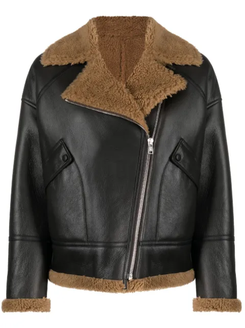 Yves Salomon zip-up leather jacket Brown 24WYV60060MEGO