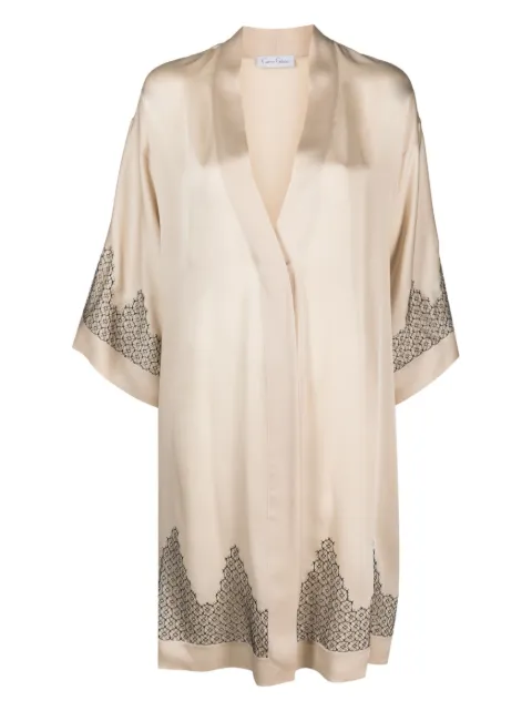 Carine Gilson Calais-Caudry lace silk robe Neutrals JN0968WPW23
