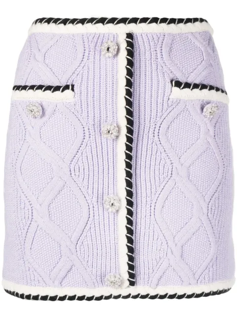 Self-Portrait contrasting-trim cable-knit miniskirt Purple PF23194SK