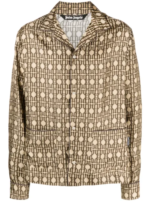 Palm Angels monogram-print silk shirt Brown PMGE011E23FAB0016160