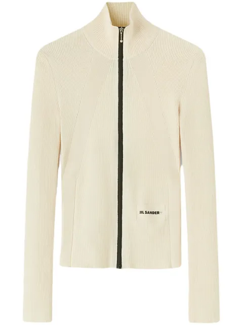 Jil Sander logo-embroidered ribbed-knit cardigan Neutrals J40HP0005J14639
