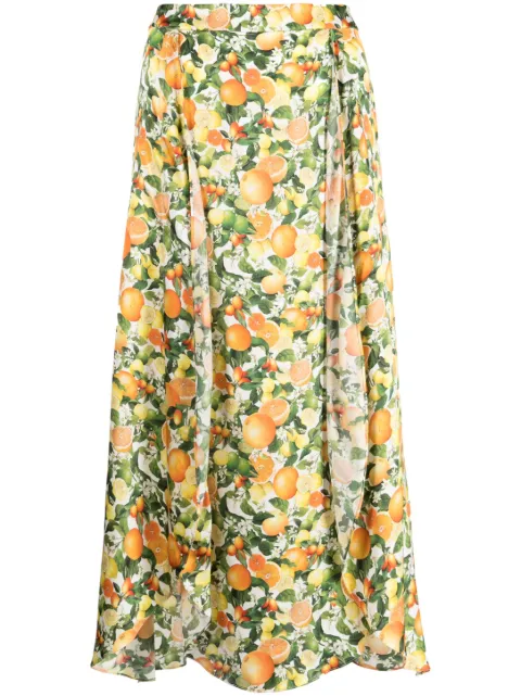 Stella McCartney fruit-print midi silk skirt Green 6045033CS215