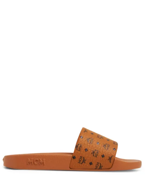 MCM logo-print moulded-footbed slides Brown MESCAMM11