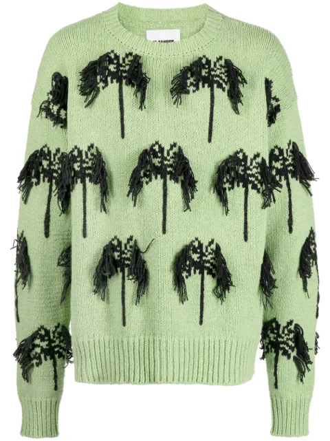 Jil Sander Intarsia fringed cotton-blend jumper Green J22GP0127J15378