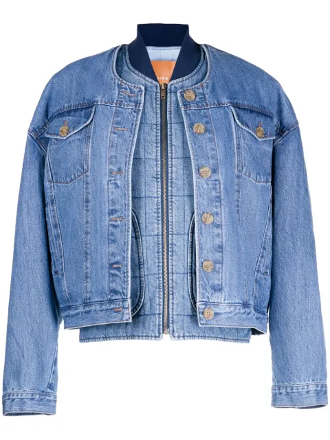Rejina Pyo Wells layered denim bomber jacket Blue B157DB