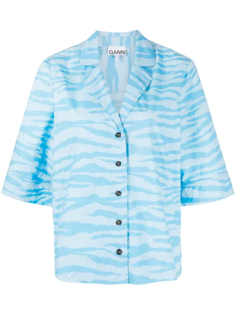 GANNI zebra-print organic-cotton shirt Blue F7945