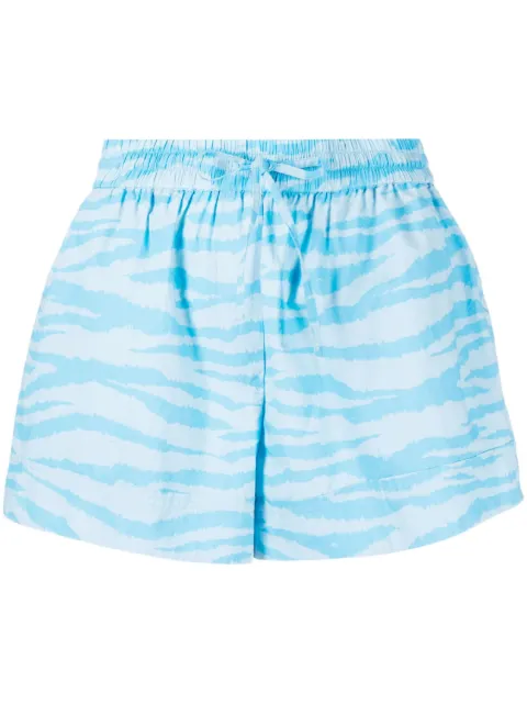 GANNI zebra-print organic cotton shorts Blue F7946