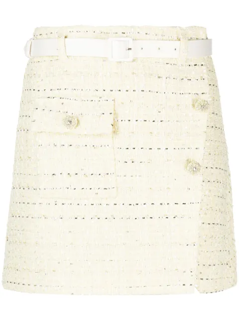 Self-Portrait belted bouclé miniskirt Yellow PF23093SKY