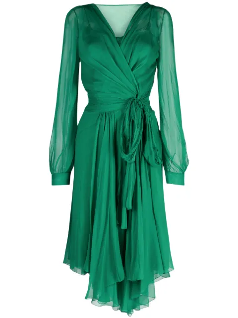 Alberta Ferretti asymmetric silk wrap dress Green AEF232U04566614