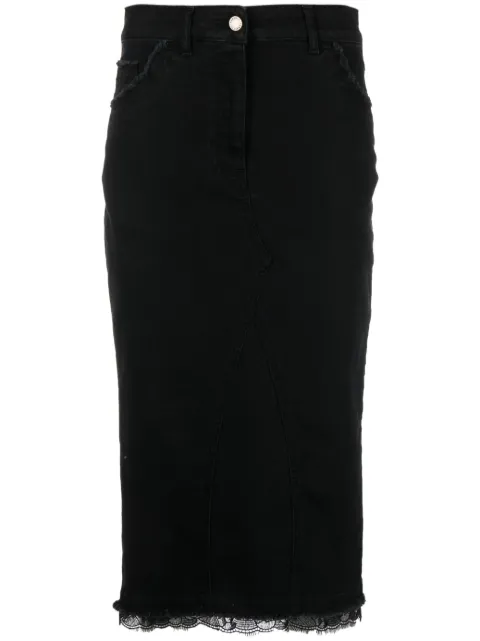 Alberta Ferretti lace-trim denim pencil skirt Black AEF232U01256678