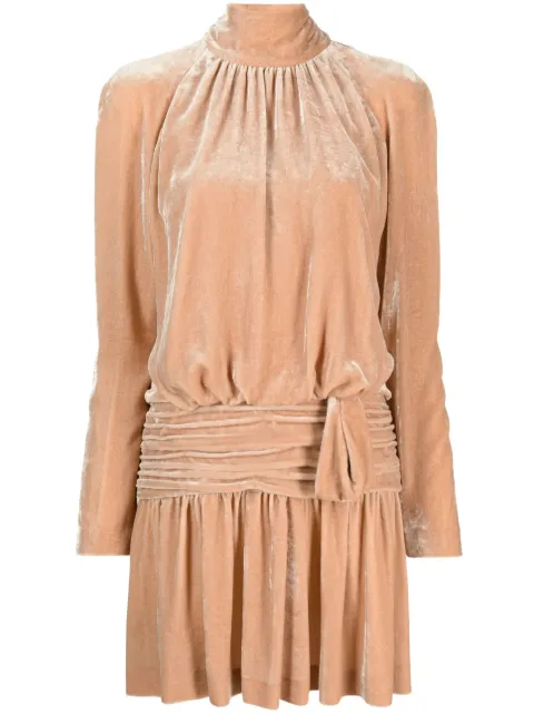 Alberta Ferretti gathered long-sleeve velvet minidress Pink AEF232U04446639