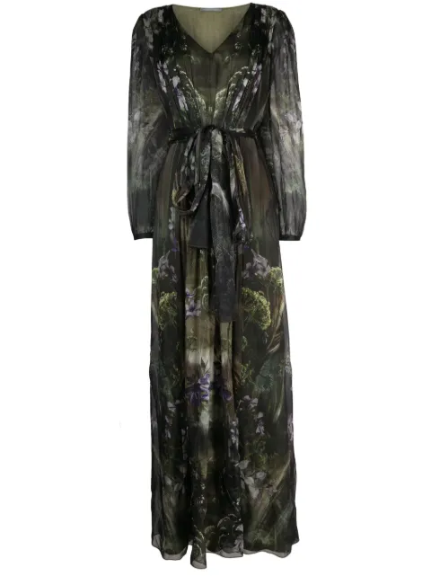 Alberta Ferretti Winter Garden-print silk maxi dress Green AEF232U04536640