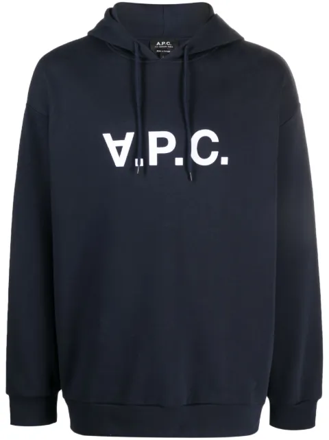 A.P.C. Milo logo-print organic-cotton hoodie Blue COFDXH27833