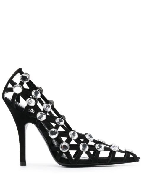 The Attico Grid 105mm rhinestone-embellished pumps Black 236WS744L007R212
