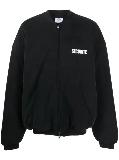 VETEMENTS slogan-print cotton bomber jacket Black UE54JJ100B