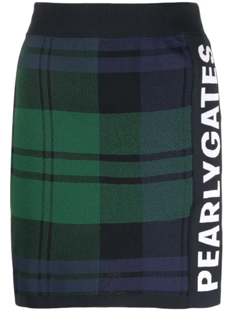 PEARLY GATES logo-tape plaid knitted skirt Blue 0553134332