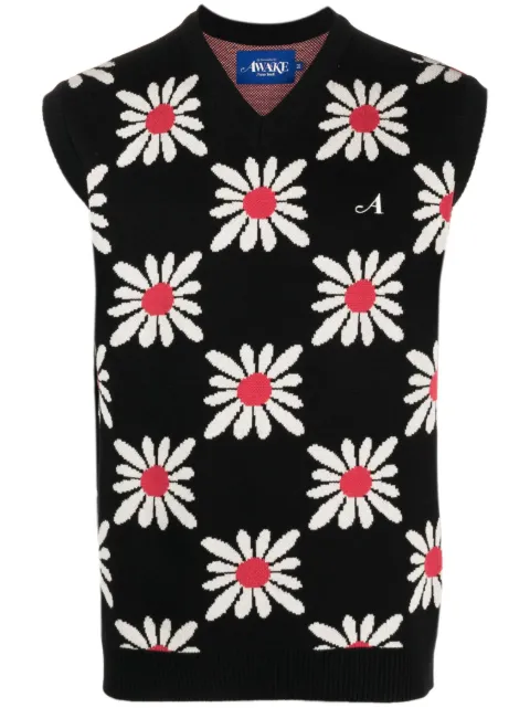 Awake NY floral-print knitted vest Black AWKSP23KN008