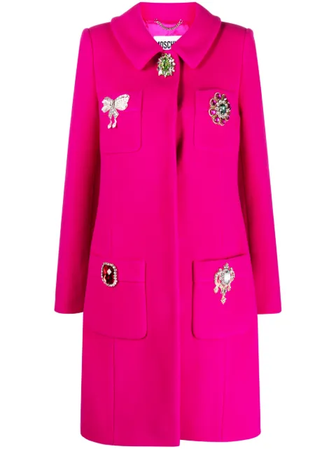 Moschino brooch-embellished single-breasted coat Pink J06085411
