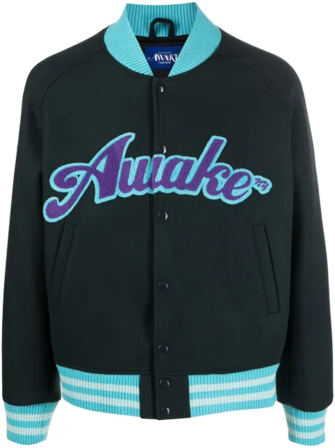 Awake NY logo-print wool-blend bomber jacket Blue AWKSP23OT005