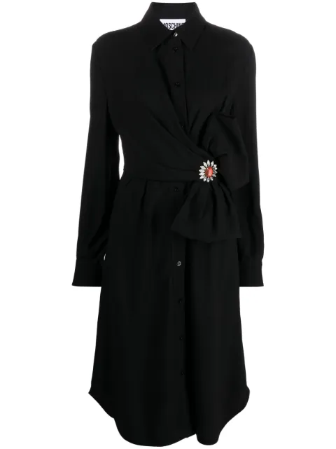 Moschino bow-detail buttoned shirt dress Black A04605433