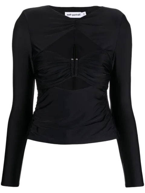 Self-Portrait ruched cut-out top Black PF23055TB