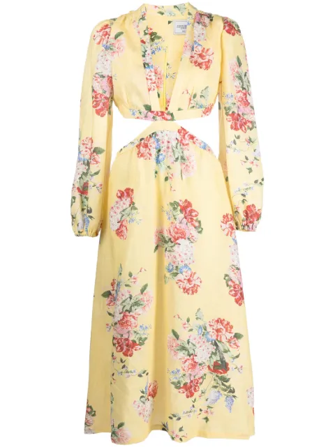 Forte Dei Marmi Couture floral-print cut-out linen dress Yellow 23SF7603