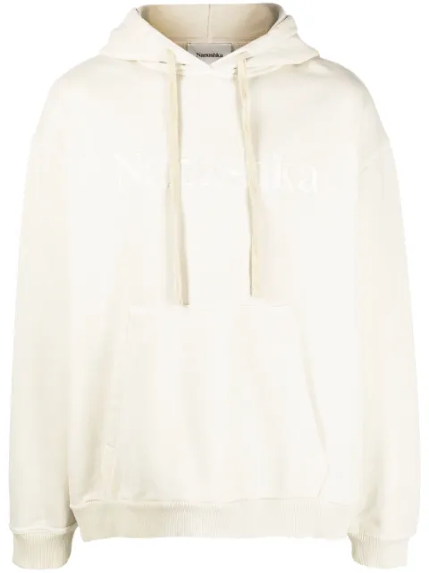 Nanushka logo-embroidered cotton hoodie Neutrals NU23PFSW00673