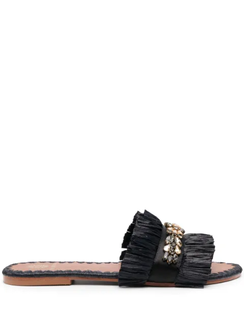 DE SIENA SHOES Semira bead-embellished flat slides Black 206DS402RAFFIA