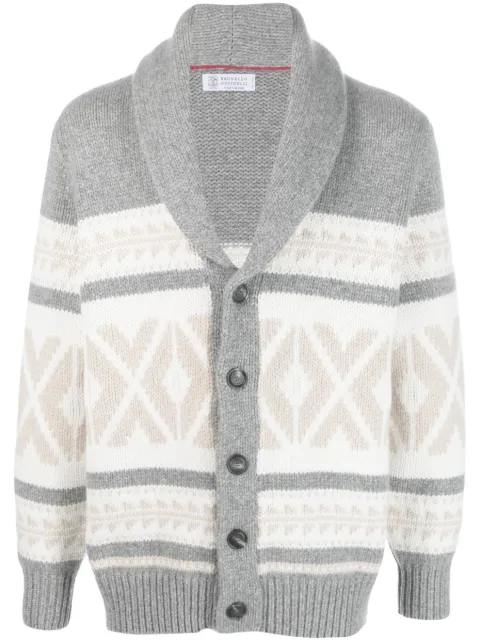 Brunello Cucinelli pattern-intarsia knitted cashmere cardigan Grey MA2300406CXR22