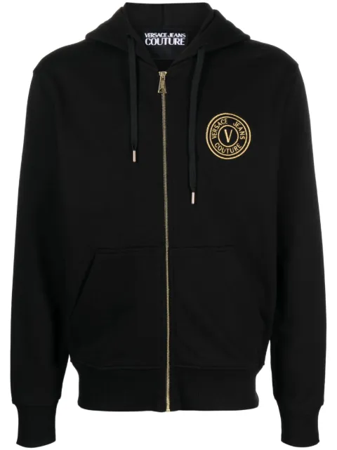 Versace Jeans Couture logo-embroidered zipped hoodie Black 75GAIT06CF06T