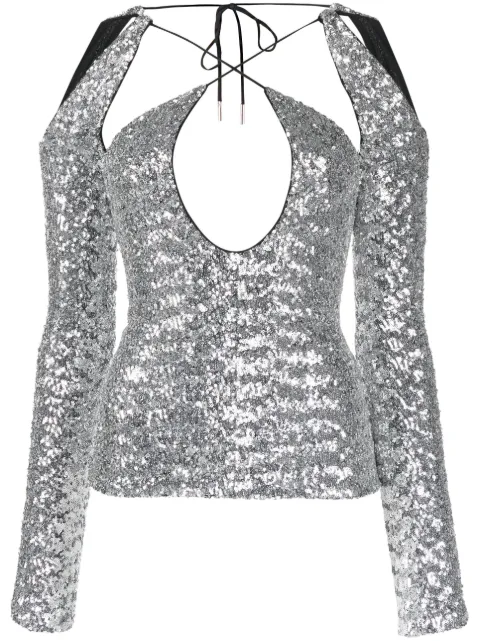 The Attico Zane sequinned cut-out top Silver 236WCT206E071002
