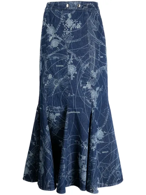 Off-White graphic-print mermaid midi skirt Blue OWYF027F23DEN0014700