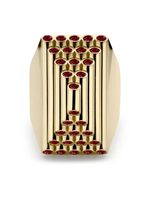 Pragnell 18kt yellow gold Pyramid Sculptural ruby cocktail ring Gold F0665